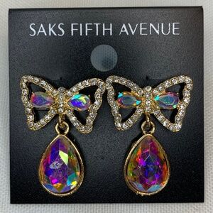 NWT Saks Fifth Avenue Brilliant AB Rhinestone Encrusted Pierced Dangle Earrings!